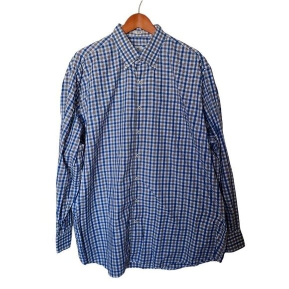 Peter Millar Dress Button Down Shirt White Blue Gray Check XXL‎ 100% Cotton - Picture 2 of 9